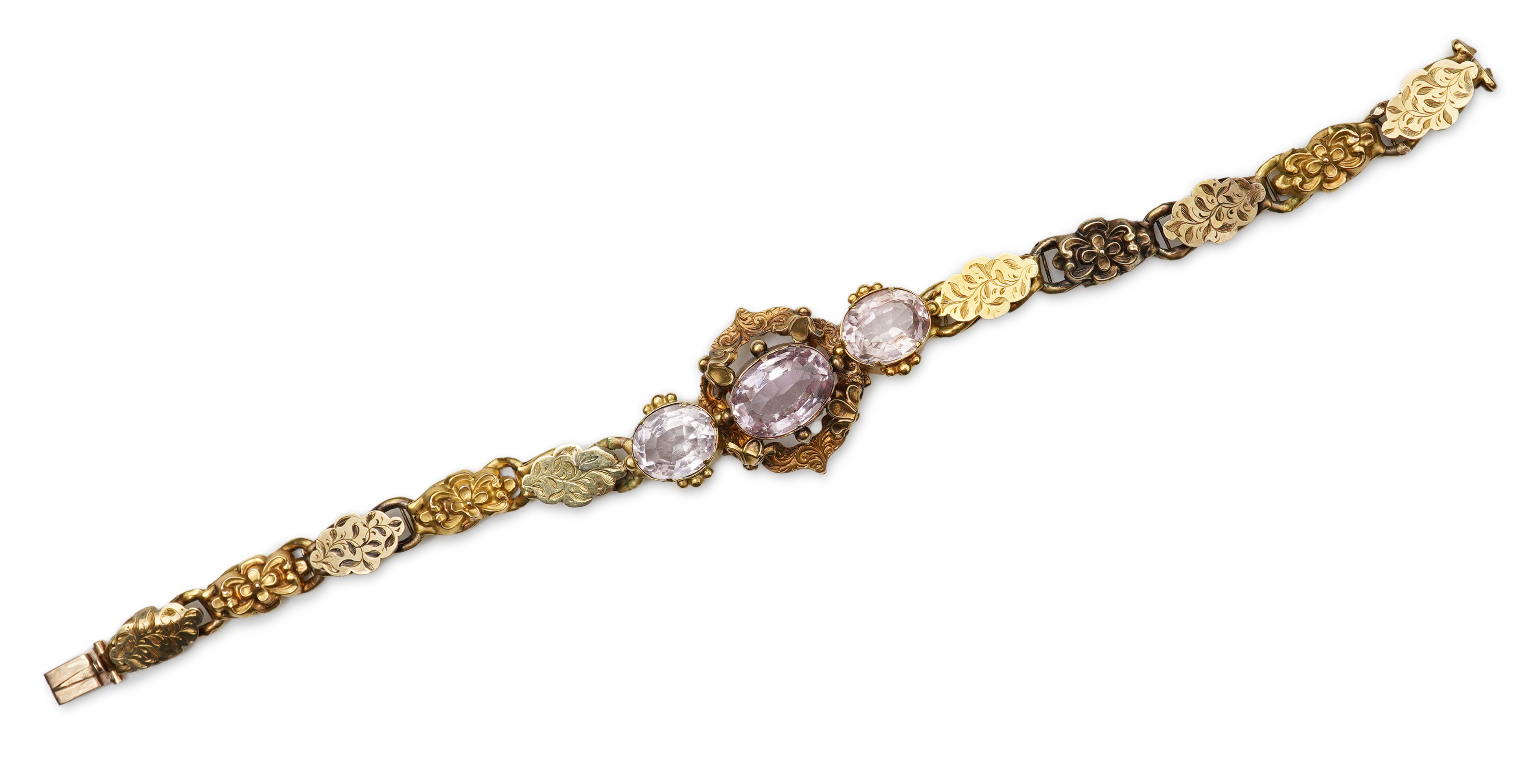 A Victorian pink topaz bracelet, mid 19th century